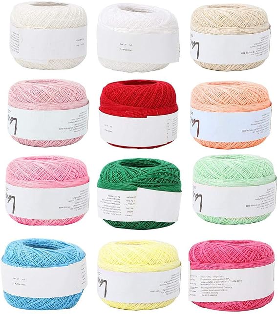 Lace Yarn, Multicolor Yarn Lace Fine Thread Crochet Cotton Thread, Hand Embroidery (a Set of Twelve Colors)