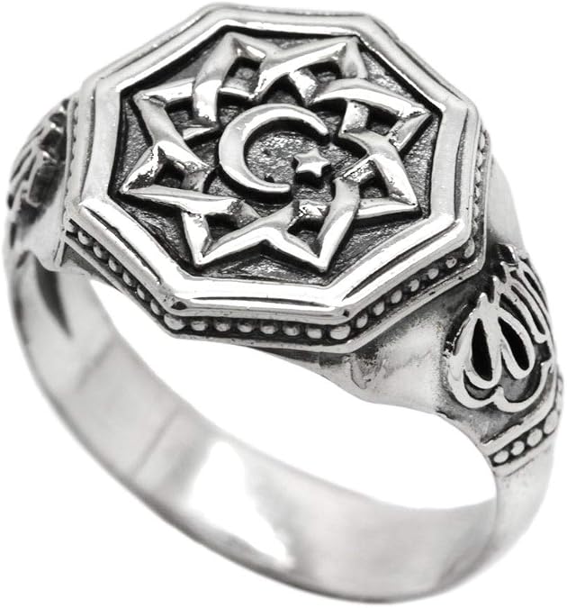 Islam Symbol Star and Crescent Moon Ring Silver