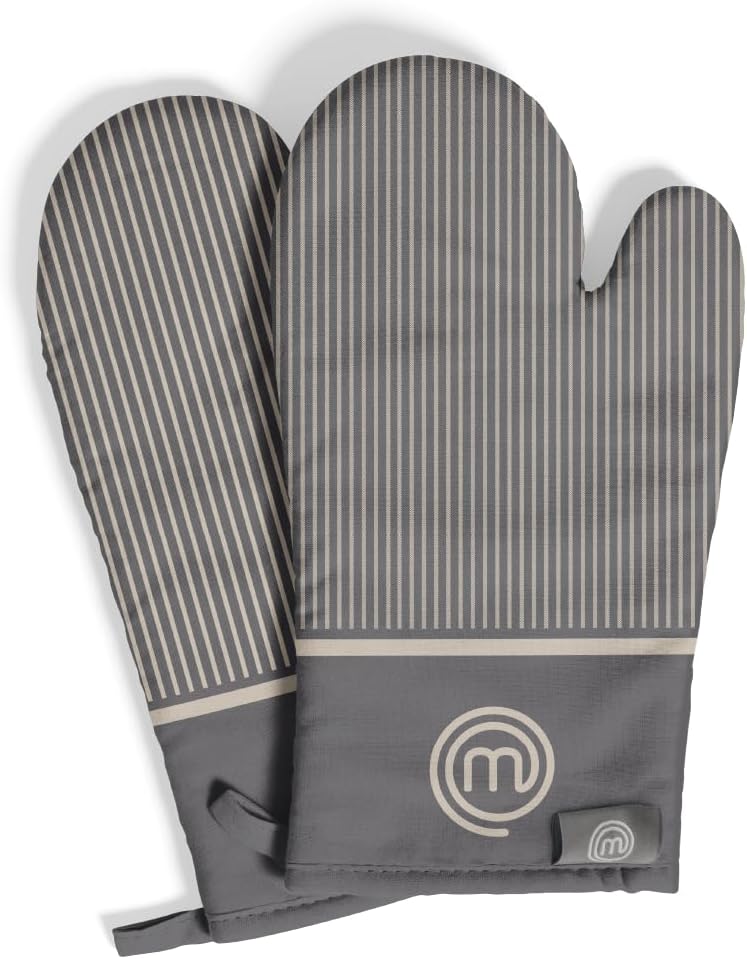 MasterChef Oven Mitts Heat Resistant, Set of 2 Baking Gloves, Machine Washable Cotton Kitchen Mittens for Stove Cooking & BBQ Grilling, Hot Proof Pot Holders, One Size Fits All, Earth Grey