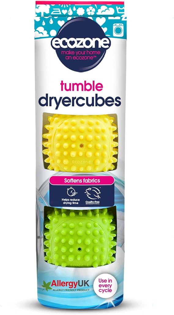Ecozone Dryer Cubes, 2 x 3-in-1 Square Shaped Rubber Tumble Dryer Machine Laundry Balls, Softens Clothes & Reduces Drying Time, Vegan & Non Toxic Eco-Friendly, Energy Saving – Set of 2 [Energy Class A]