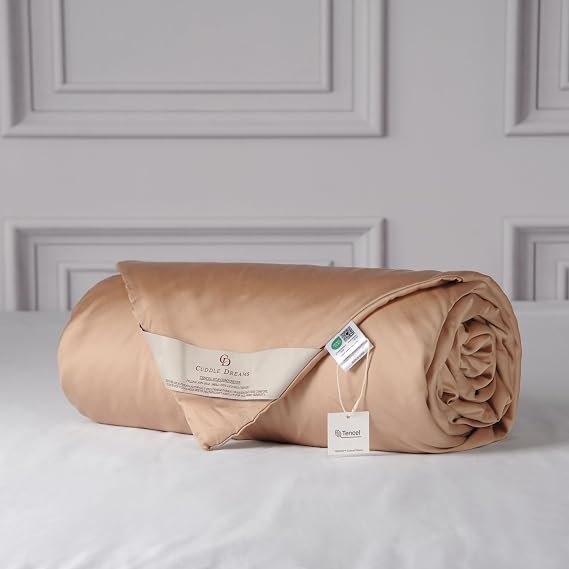 CUDDLE DREAMS Silk Comforter with TencelTM Lyocell Cover, Natural, Breathable, Cooling, Lightweight for Summer (Bronze, Queen)