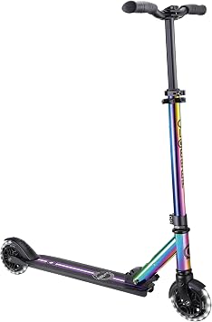Globber Flow Element Lights - Foldable 2 Wheel Scooter for Kids Ages 5+ and Teens - Neochrome