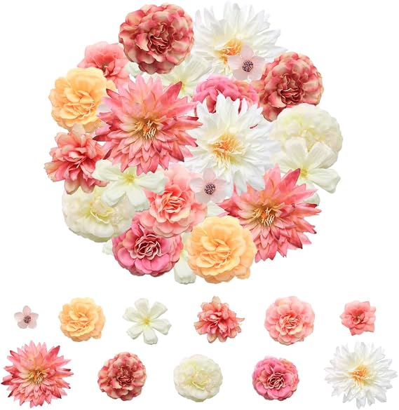 40 PCS Artificial Flower Heads with 11 Styles Small Fake Flowers Decorations 3-8cm Mix Silk Flowers for Crafts DIY Wedding Party Cake Home Decoration