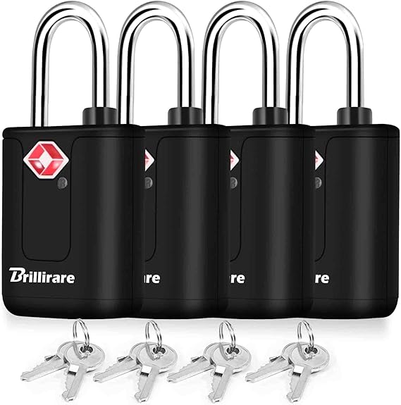 4 Pack TSA Approved Luggage Locks with Keys, Travel Padlock, Solid Waterproof Keyed Suitcase Lock Unbreakable, Outdoor Lock for Lockers, Bags, Backpack, Gym, Gate, Anti Theft-Black 