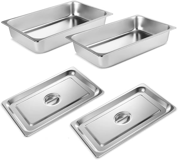 VOISEN Hotel Pans with Lids 2 Pack 1/1 Size 4" Deep