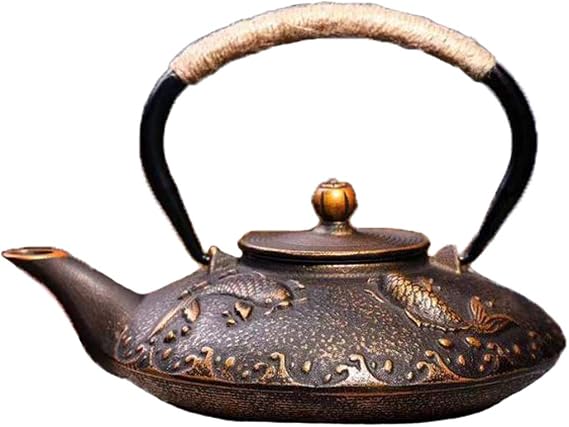 tetsubin Cast iron Tea Kettle workshop Healthy japanese fish pattern Teapot with Stainless Steel Infuser(30.4oz)