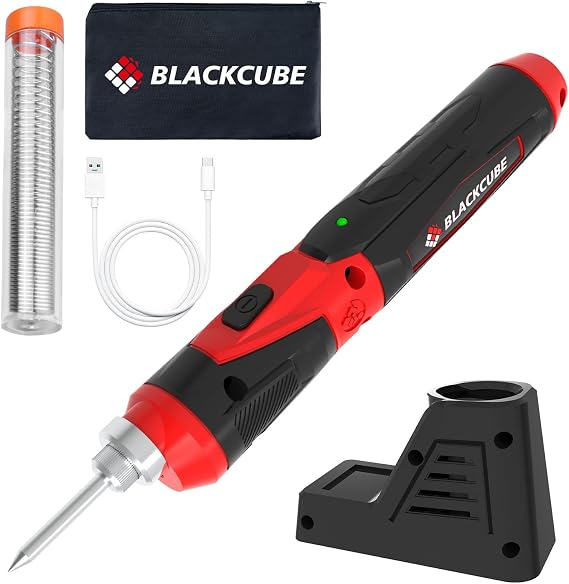 BLACKCUBE Cordless Soldering Iron Kit - Portable 2000mAh USB Rechargeable Soldering Iron Tools with LED Spotlight Max 878F Fast Heating 4V Lithium-Ion Battery