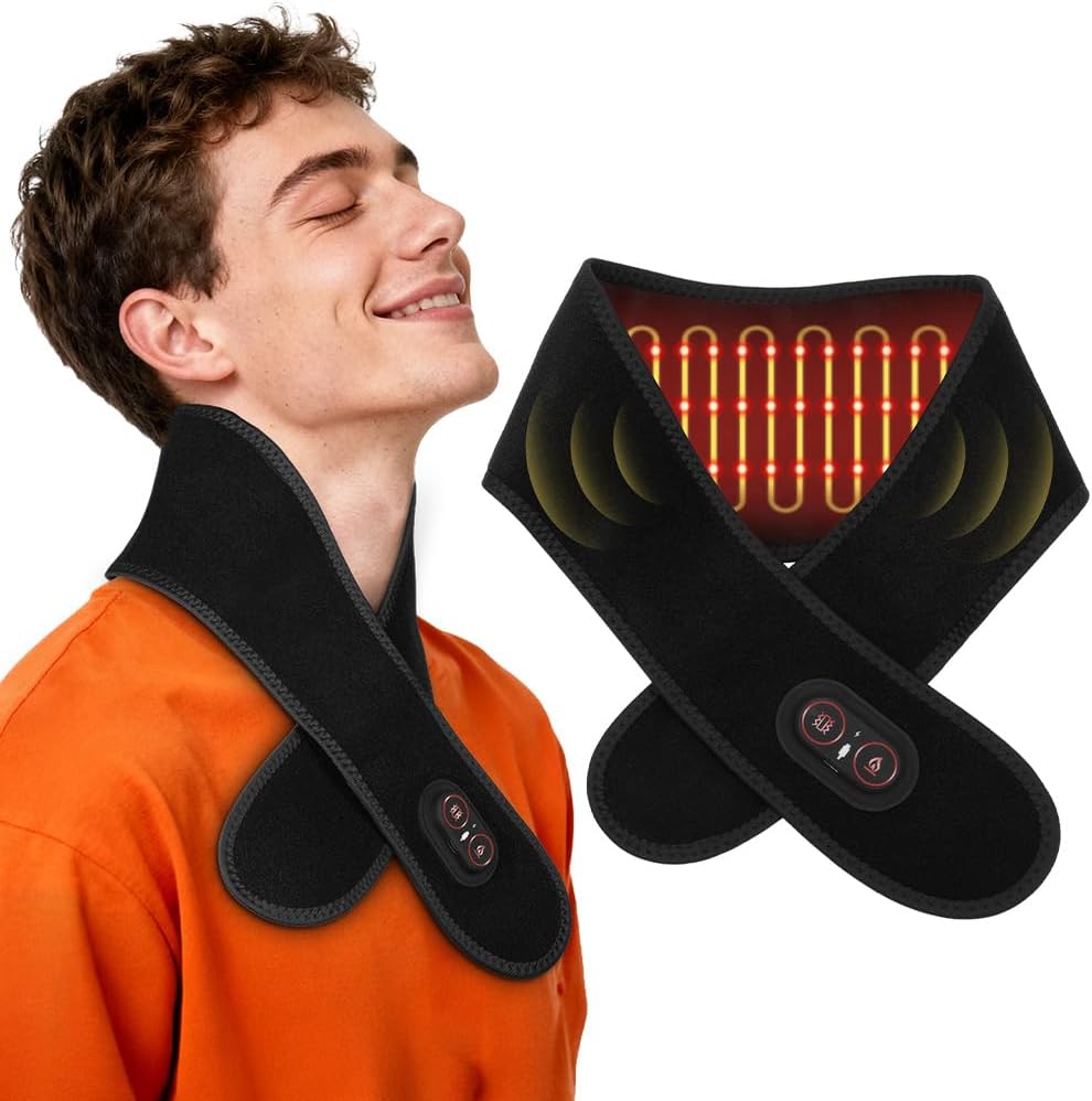 Cordless Neck Heat Pad Massage, Neck Heating Pad Heated Scarf, Rechargeable Heated Neck wrap Warmer for Pain Relief, Thermal Neck Brace with 3 Temp Vibration, Christmas Gifts for Women Men