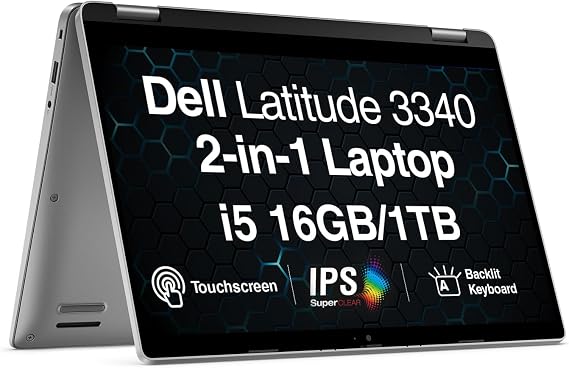 Dell Latitude 3340 2-in-1 Convertible Laptop 13.3" FHD IPS Touch Display | Intel Core i5-1335U, 16GB LPDDR5 RAM, 1TB PCIe SSD, Backlit Keyboard, Wi-Fi, Bluetooth, HDMI, Webcam, Windows 11 Pro