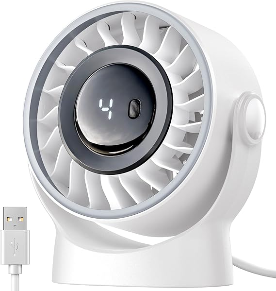 SWEETFULL USB Small Desk Fan - 5 Inch Mini Personal Desktop Fan | 4 Speeds Cooling Strong Airflow, 360 Adjustable Tilt, Quiet Portable Table Fans for Bedroom, Office, Travel & Cruise, Black
