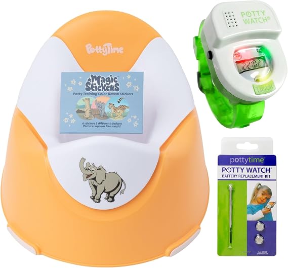 Potty Training Seat and Potty Watch - Easy & Fun Toilet with Interactive 6 Reusable Color Changing Stickers and Watch Included (Savanna & Green Watch + Battery)
