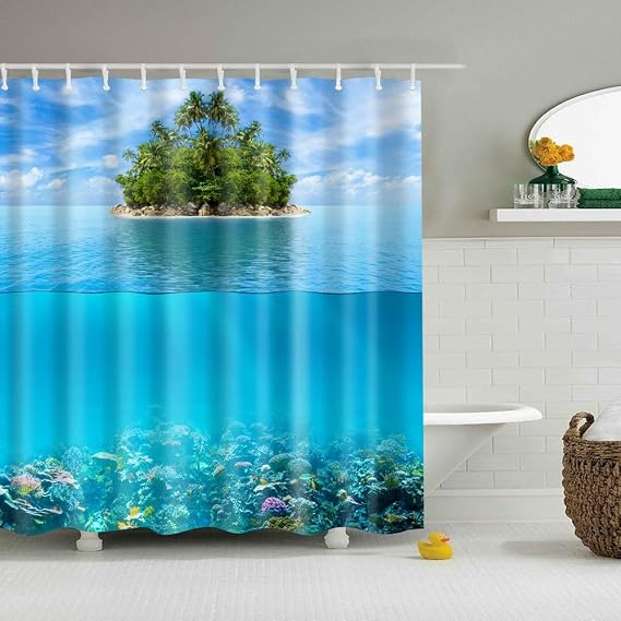 ZXD ZHEXUNDIAN Sea Beach Shower Curtain Modern Scenery Print Blue Shower Curtain Liner Large 180x200cm (Color : W, Size : 90x180cm)