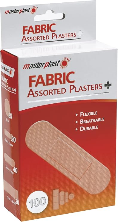 Masterplast Fabric Assorted Plasters 100 Pack | Flexible, Durable, Breathable
