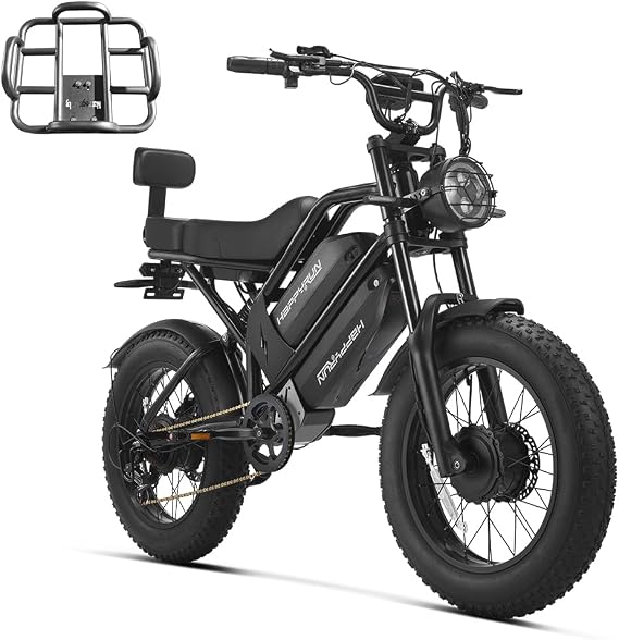 HAPPYRUN G70 Pro 5000W Dual Motor E-Bike 33Ah 85Mi 36MPH Fat Tire | Dual 5000W motors, 33Ah removable battery, 85-mi range, 36MPH, hydraulic disc brakes, 20" fat tires for all-terrain.