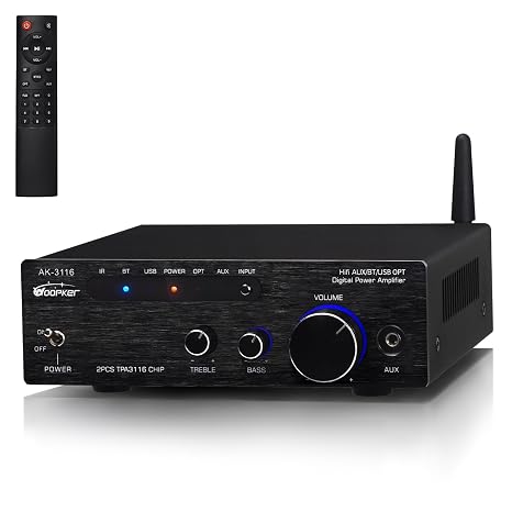 WOOPKER Stereo Receivers Amplifier Home Audio,2 Channel 200W Dual TPA3116 Class D Amp,Bluetooth 5.3 Amplifier for Home Speakers, Audio Receiver with RCA,USB,Optical,AUX Input