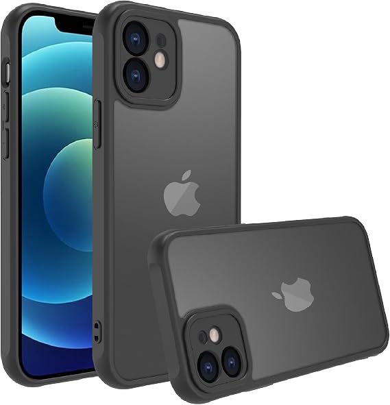 PinLiSheng Case for iPhone 12 6.1", Impact Resistant, Prevents Fingerprint Marks, Non-Slip, Matte, Semi-Transparent, No Yellowing, Lens Protection, US Military MIL Standard, Smartphone Cover, Black