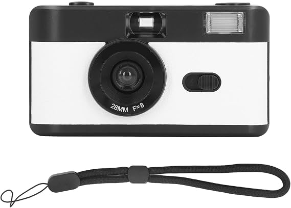 35mm Retro Camera, ABS Optical Glass 1.2MInfinity 35mm Film Camera 28MM F/8 Lens Built in Flash Lightweight for Photography (Black White)