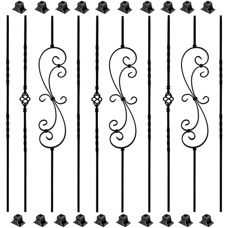 10 Pack Wrought Iron Balusters, 44" Balusters for Staircase Interior