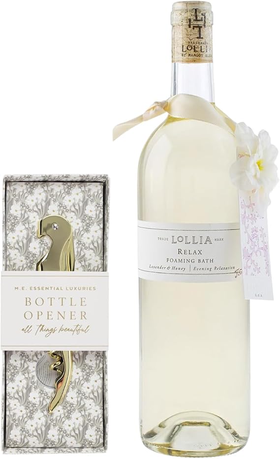 LOLLIA Relax Lavender Bubble Bath & Bottle Opener Set for Women, 25 fl oz | Lavender & Honey, Moisturizing Womens Bubble Bath & Bottle Opener, Foaming Bath Soak, Luxury Bath, Self Care Gift