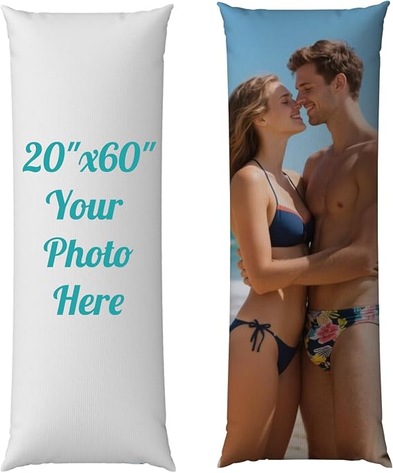 Custom Body Pillow, Body Pillow Case, Double-Sided Design, Custom Pillows with Picture, for Birthdays, Valentine's Day, Christmas, Wedding Anniversaries