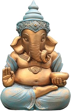 32CM Handcrafted Resin Buddha Statue & Ganesha Sculpture - Indoor/Outdoor Spiritual Home Decor, Garden Ornament, Yoga Meditation Altar Piece