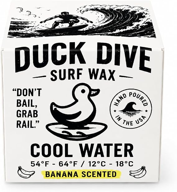 Duck Dive Banana Aroma Surf Wax is a Premium, eco-Friendly Wax for Surfboards, skimboards, and wakeboardsDesigned for All Water Temps with a Unique Shape, Lasting Grip, and Refreshing Scent.