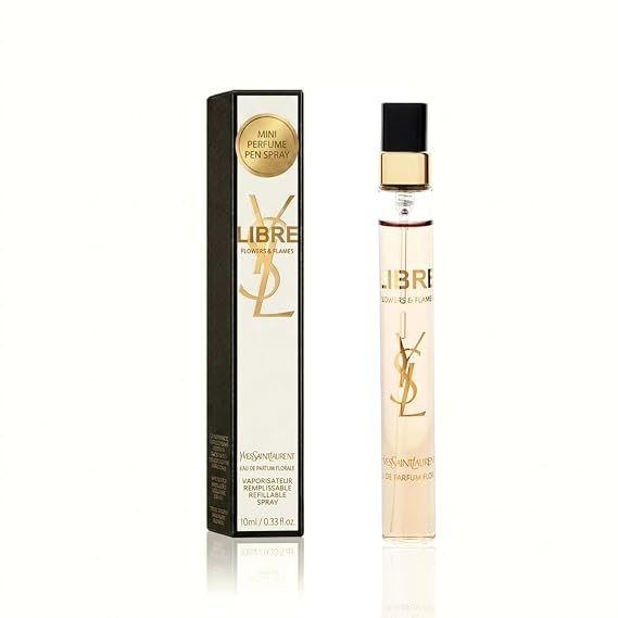 Yves Saint Laurent Libre Flowers & Flames Eau De Parfum Florale Spray for Women, Travel Size 0.33 Fl Oz | Travel Size Mini Perfume Spray, Floral Designer Fragrance, Luxury Women's Scent, Compact 10 ml Bottle for Purse or Gift