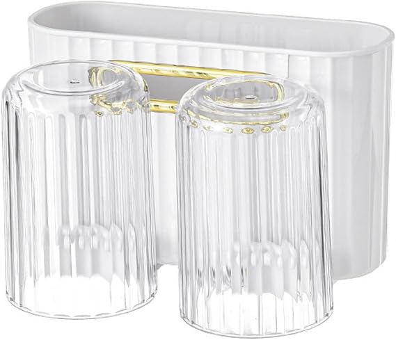 Wall Mounted Toothbrush Holders Toothbrush Holders for Bathrooms Bathroom Punch-Free Toothbrush Holder Set (White 2 Cups)