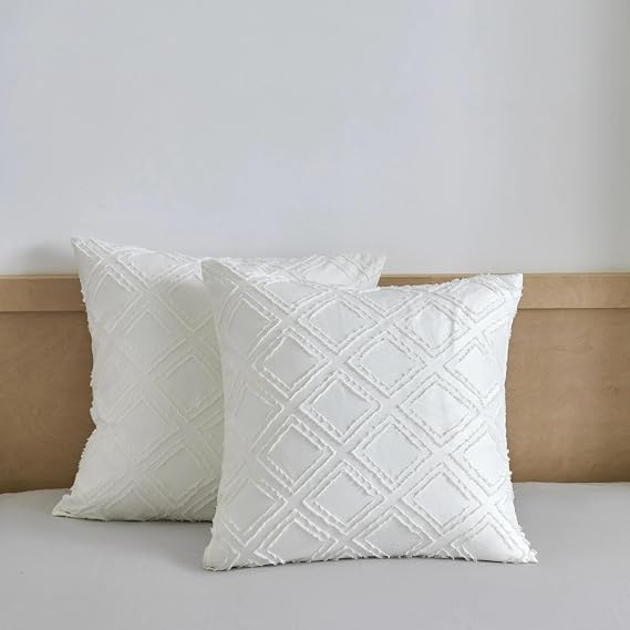 Square Pillow Shams 2 Pack, Ivory, Square Size Pillowcases, Soft Microfiber Geometric Tufted Pillow Covers with Envelope Closure, 26x26 Inches (No Insert)