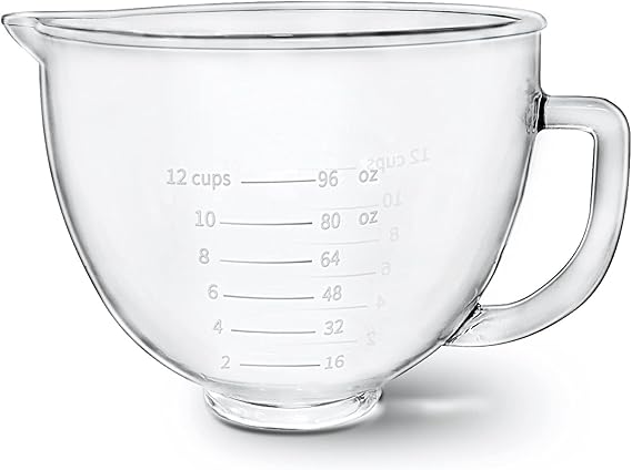 Glass Mixer Bowl For Kitchenaid Tilt-Head Stand Mixers 4.5-5 Quart, 5 qt Mixing Bowl Replacement For Kitchen aid With Measurement Markings,Handle