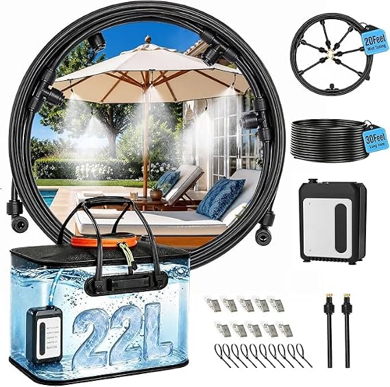 Bluepro 50FT Portable Misting System,Outdoor Water Cooling Mister with Pump