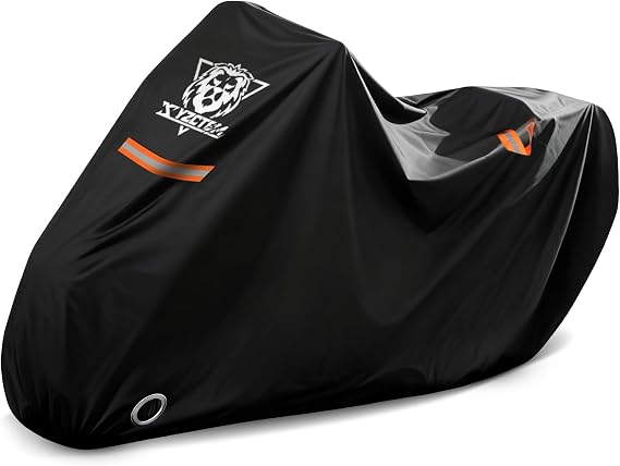 XYZCTEM Motorcycle Cover All Season Waterproof Outdoor Protection | Fit up to 116 Inch Tour Bikes, Choppers and Cruisers - Protect Against Dust, Debris, Rain and Weather (Black)