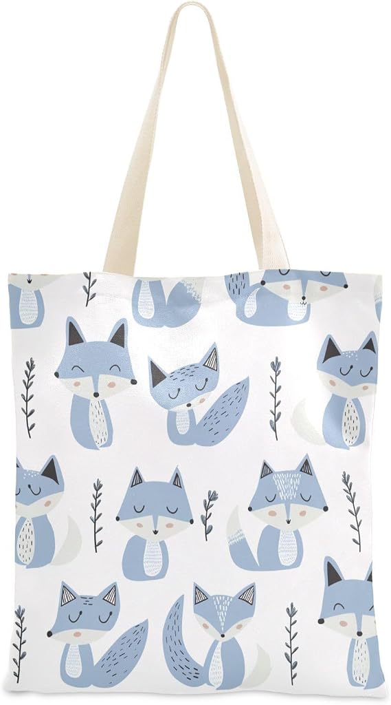 Jon Klassen Style Fox Sky Blue Lavender White Canvas Bags reusable Canvas Bags For Women for Work,DIY Projects,Shopping 16"x15" school essential