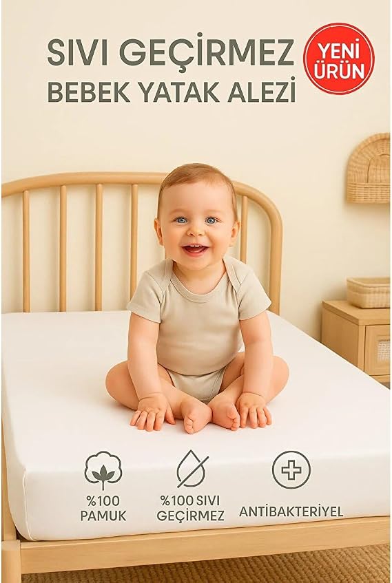 SUVAY%100 Pamuklu Sıvı Geçirmez Bebek Alezi Yatak Koruyucu Bebek Çocuk Park Beşik Kreş Anaokulu Alezi (60 x 120)