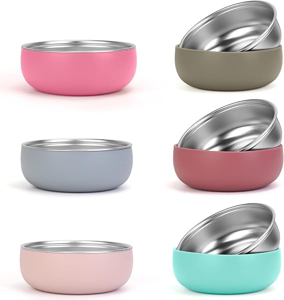 ShineMe 6 Pack Stainless Steel Bowls for Kids, Silicone Bowl Multiple Use
