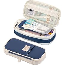 Big Capacity Large Pencil Case Expandable Pencil Case Storage Office College School Supplies Desk Organizer for Girls Boys Teen Adult (Dark Blue)