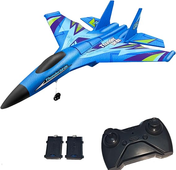 RC Plane,Remote Control Airplane, 2.4GHz 2 Channel Remote Control Plane, with Gyro Night Lights & DIY Stickers,Easy to Fly,RC Glider for Beginners, Adults and Teenager (Blue)