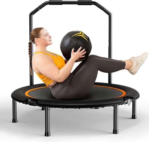 Zupapa 48" Foldable Rebounder, 550LBS Fitness Trampoline with Durable Bungees, Adjustable Handl, Stable & Quiet Exercise Rebounder for Adults, Great Mini Trampoline for Indoor/Garden Workout