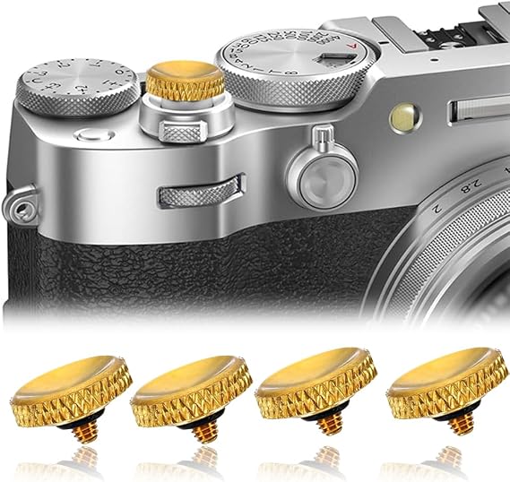 4Pcs Camear Shutter Button Soft Shutter Release Button Metal Brass Knurled Upscale and Delicate Camera Button (Golden)