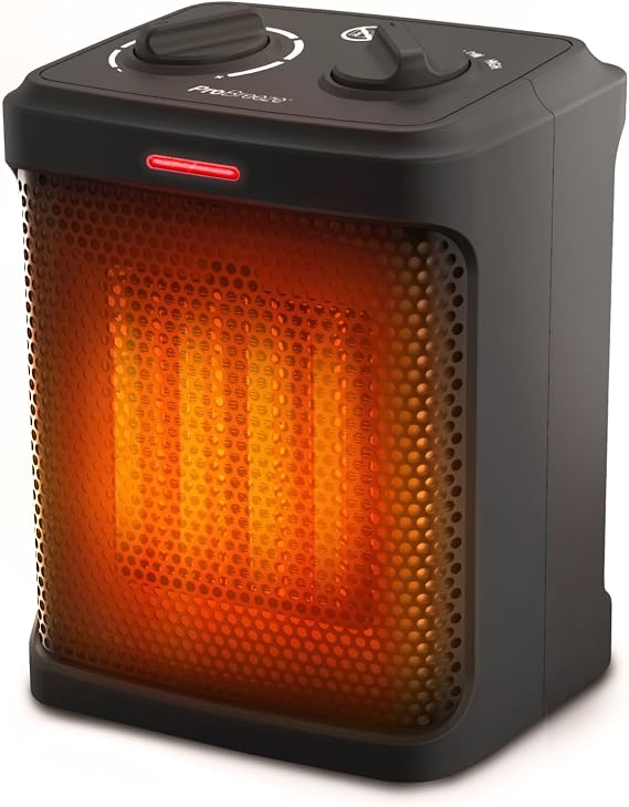 Pro Breeze 1500W Portable Electric Ceramic Heater for Indoor Use, Adjustable Thermostat, Small Space Heater for Home, Bedroom, Office, Garage White