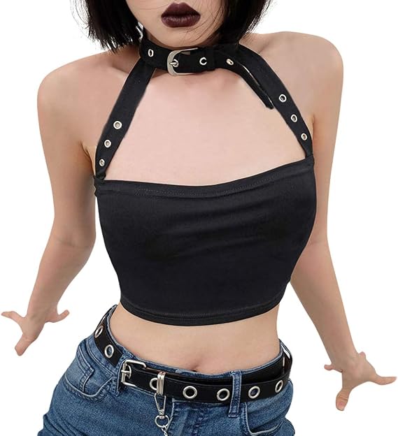 Women Sexy Choker Buckle Halter Neck Crop Tube Top Rave Dance Cami Bandeau Tops