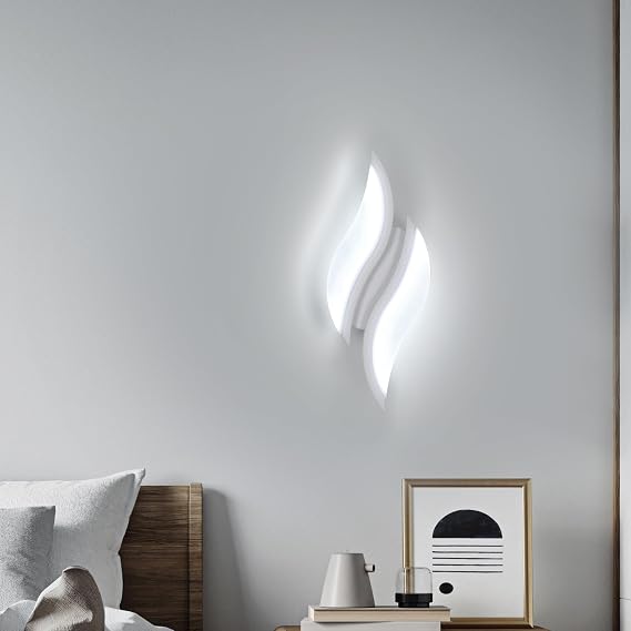 Dorlink Wall Lights LED Indoor,12W 1080LM Wall Lamp Modern, Cool White 6500K, White Acrylic Leaf Shaped Wall Sconce Lights for Living Room, Bedrooms, Hallway, Stair, Corridor [Energy Class E]