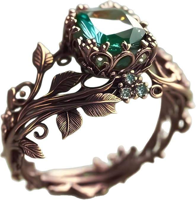 Green Emerald Leaf Wedding Ring Vintage Green Gemstone Leaf Rings