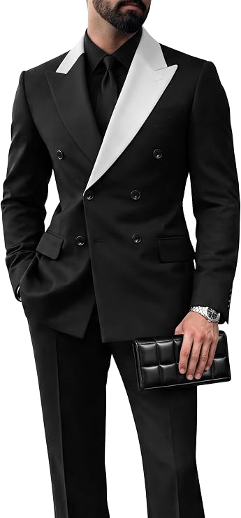 Black Suit for Men Slim Fit 2 Piece Black Prom Suits Peak Lapel Double Breasted Suit Men Elegant Men's Suits