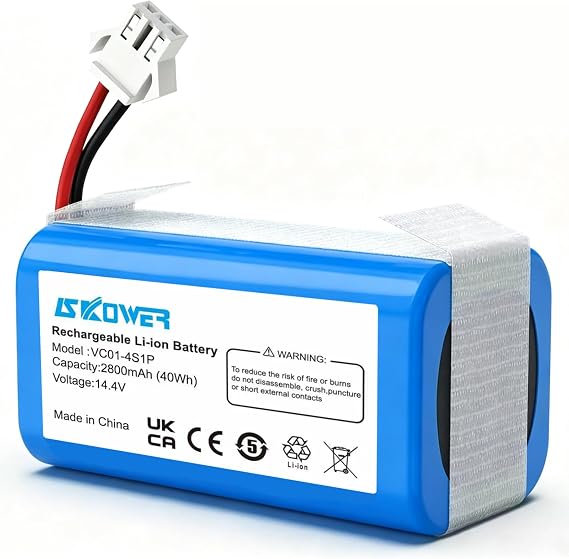 14.4V 2800mAh Replacement Battery for Ionvac SmartClean 2000,for Robovac 7687 7688 7997 V4,for Coredy R750-1600Pa,for Tesvor X586 X583 X580 V300 M1 N1,for Simum 7 T8 V6 8,for SUN-INTE-172 SUN-INTE-273