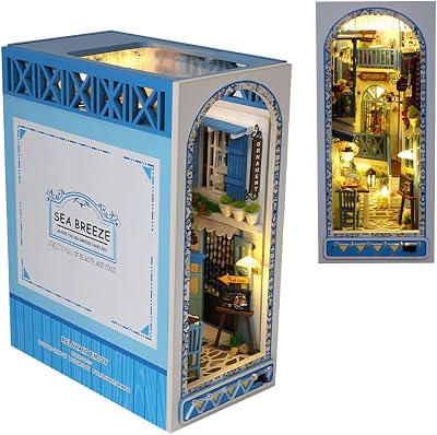 3D Wooden Book Stand Puzzle DIY Dollhouse Wood Bookends Book Nook Model Building Kit with LED Light for Teens and Adults to Build-Creativity Gift for Birthdays Christmas Halloween