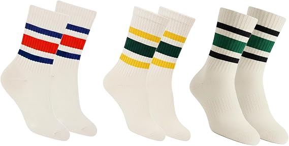 Retro Striped Crew Socks Sport Socks,Casual Cotton Stretchy Socks, with Seamless Toe for Men and Women Multicolor