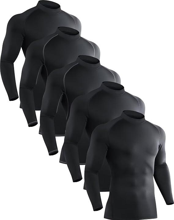 OYGSieg 5 Pack Men's Mock Neck Thermal Long Sleeve Base Layer Tops