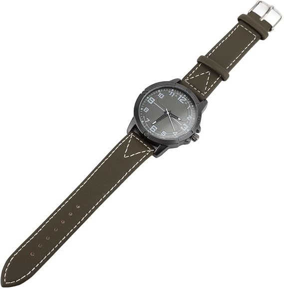 Men's Quartz Watch with Large Dial and PU Leather Strap, Retro Watches for Daily Life, Sports, Business Events, green