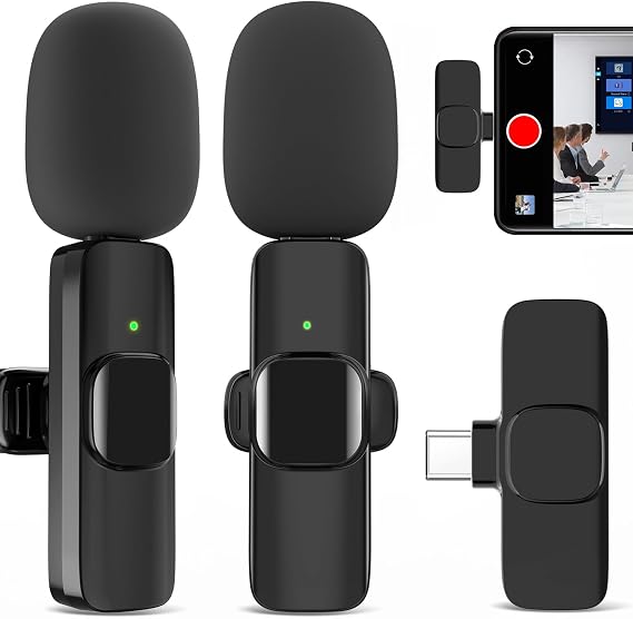 JUDKIOM 2 Pack Lavalier Microphone USB C Wireless Lav Mic for Android Phone Mini Lapel Mic Type C for iPhone 15/16, Wireless Microphone for Video Recording, Game Live Streaming, YouTube, TikTok